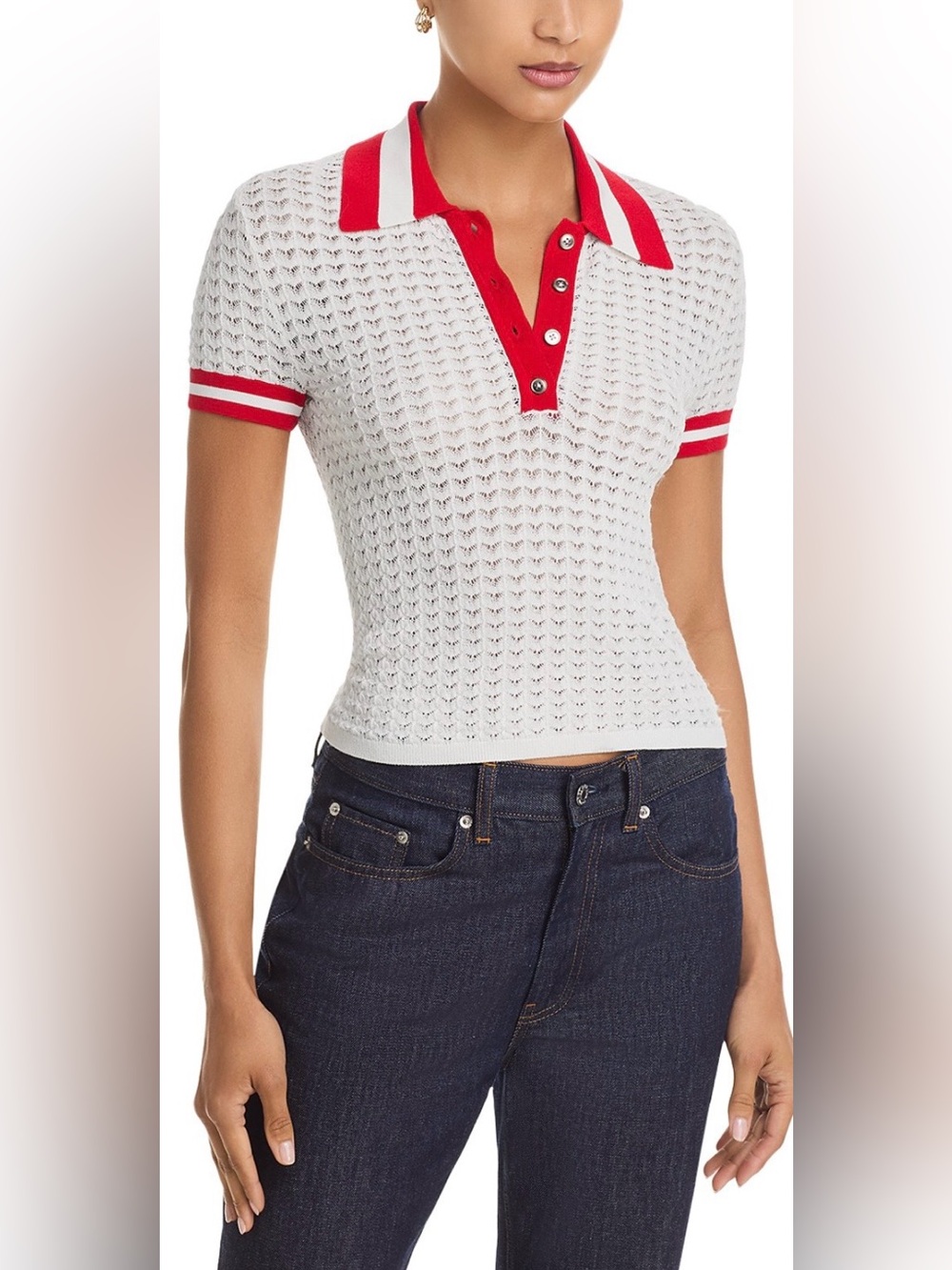 Alice + Olivia Martha Pointelle Polo Shirt